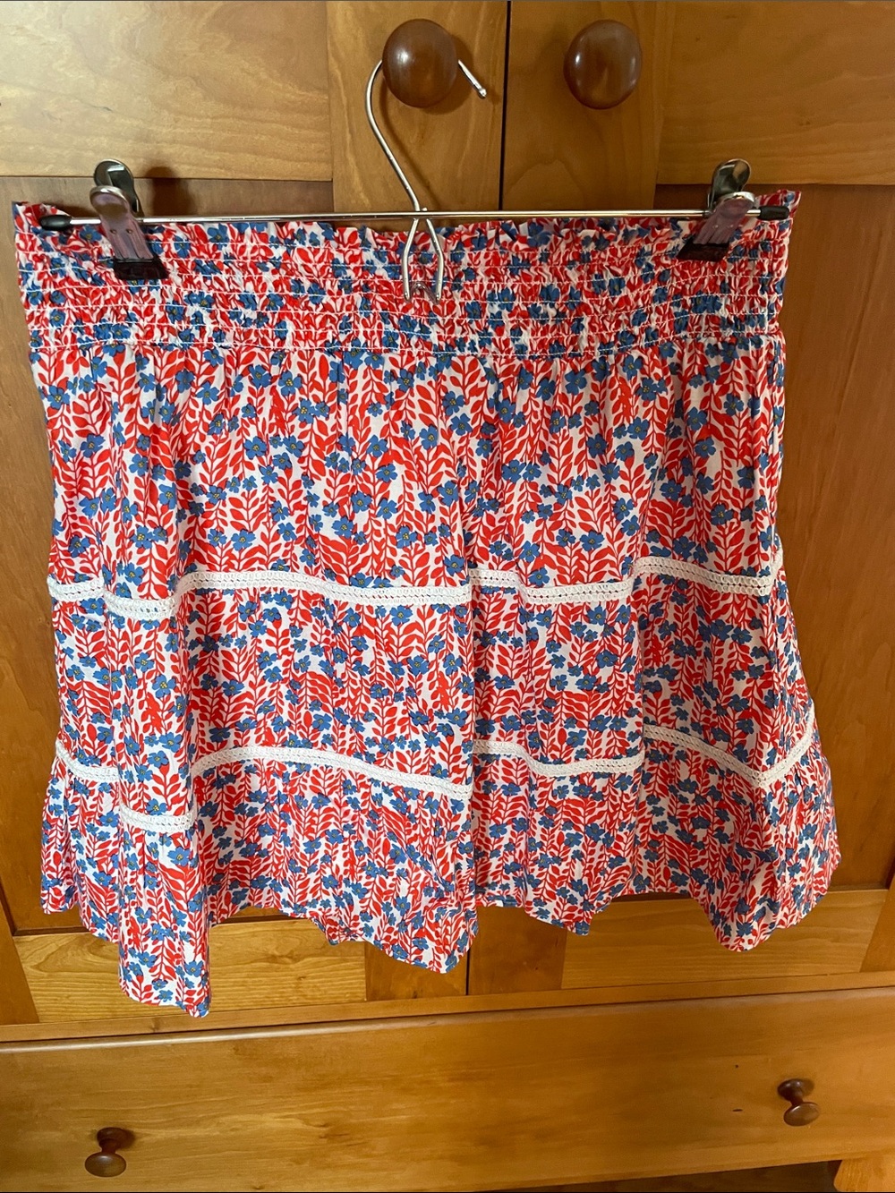 J. Crew Red and Blue Floral Skort with White Trim